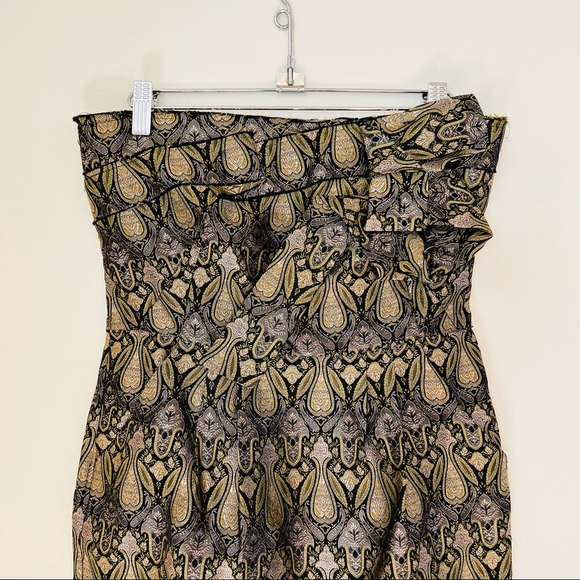 Naughty strapless brocade jacquard green gold pencil dress - Picture 3 of 13